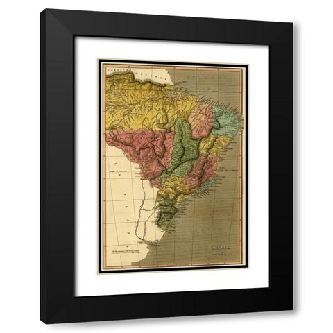 Brazil 1822 Black Modern Wood Framed Art Print with Double Matting by Vintage Maps