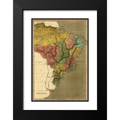Brazil 1822 Black Modern Wood Framed Art Print with Double Matting by Vintage Maps