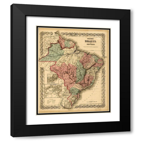 Brazil 1871 Black Modern Wood Framed Art Print with Double Matting by Vintage Maps