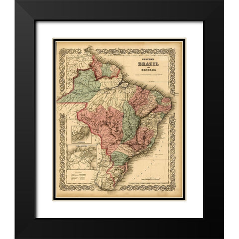Brazil 1871 Black Modern Wood Framed Art Print with Double Matting by Vintage Maps