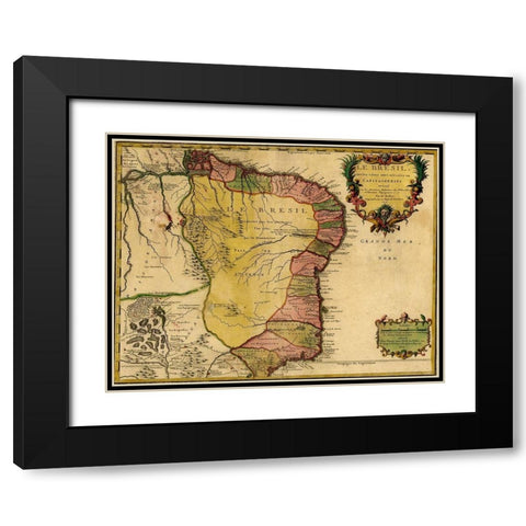 Brazil 1719 Black Modern Wood Framed Art Print with Double Matting by Vintage Maps