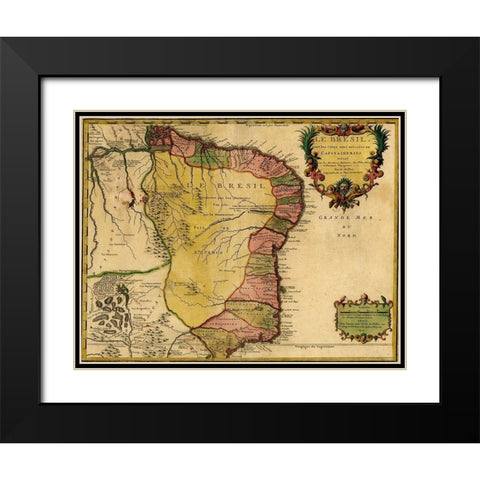 Brazil 1719 Black Modern Wood Framed Art Print with Double Matting by Vintage Maps