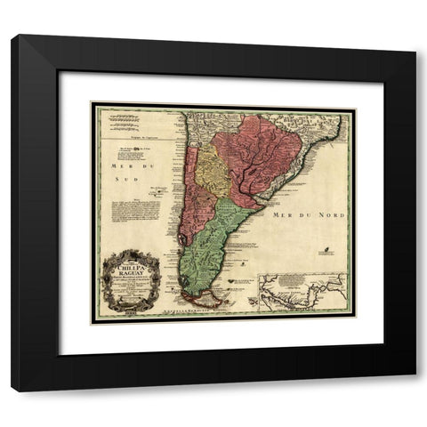 Southern Countries of South America 1733 Black Modern Wood Framed Art Print with Double Matting by Vintage Maps