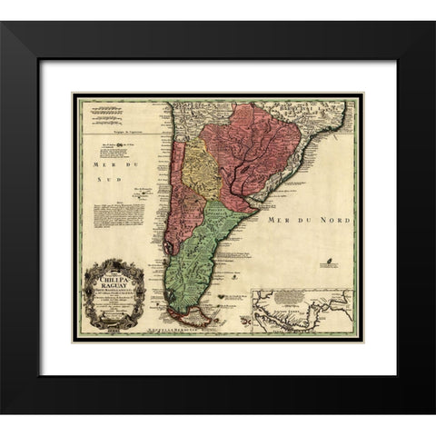 Southern Countries of South America 1733 Black Modern Wood Framed Art Print with Double Matting by Vintage Maps