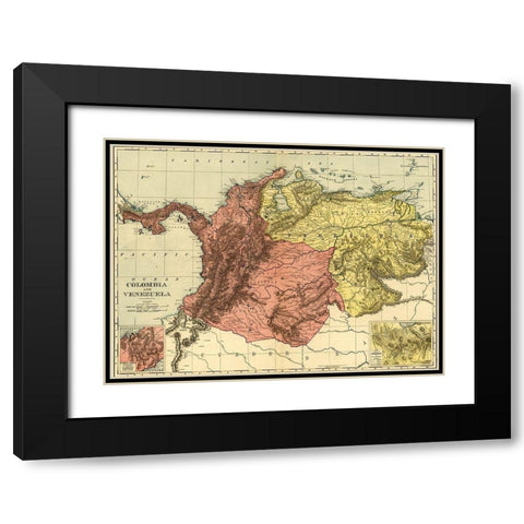 Colombia and Venezuela 1898 Black Modern Wood Framed Art Print with Double Matting by Vintage Maps