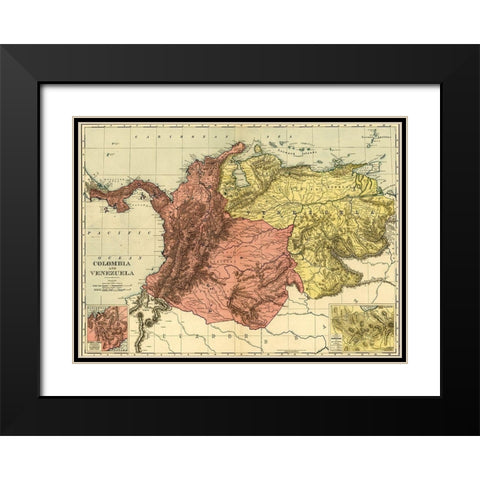 Colombia and Venezuela 1898 Black Modern Wood Framed Art Print with Double Matting by Vintage Maps
