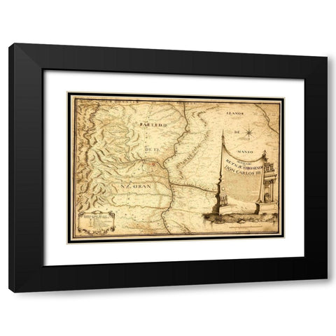 Centa Valley Argentina 1794 Black Modern Wood Framed Art Print with Double Matting by Vintage Maps