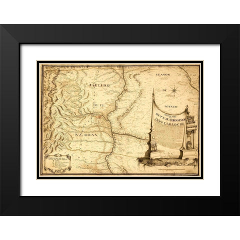 Centa Valley Argentina 1794 Black Modern Wood Framed Art Print with Double Matting by Vintage Maps