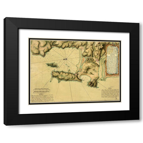 Topographic Map of Concepcion Bay Chile 1782 Black Modern Wood Framed Art Print with Double Matting by Vintage Maps