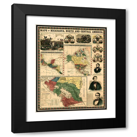 Nicaragua and Central America-Mexico-isthmus of Panama Black Modern Wood Framed Art Print with Double Matting by Vintage Maps