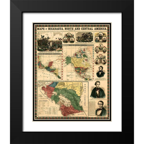 Nicaragua and Central America-Mexico-isthmus of Panama Black Modern Wood Framed Art Print with Double Matting by Vintage Maps