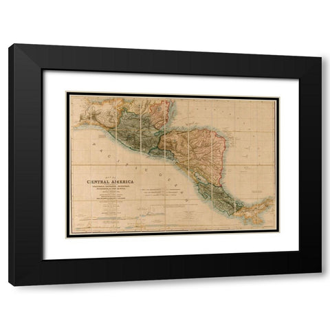 Topographic Map of Central America 1850 Black Modern Wood Framed Art Print with Double Matting by Vintage Maps
