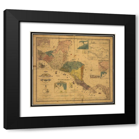 States of Central America 1862 Black Modern Wood Framed Art Print with Double Matting by Vintage Maps