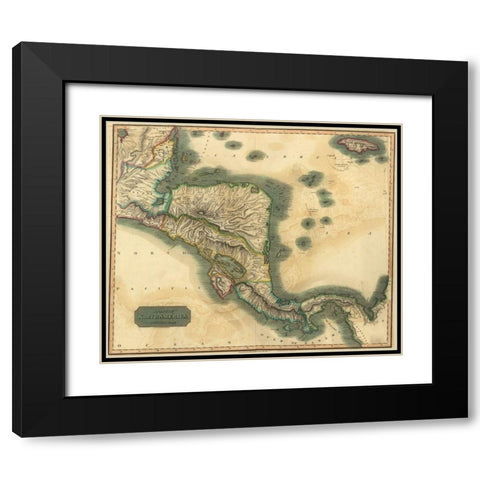 Spanish Central America Black Modern Wood Framed Art Print with Double Matting by Vintage Maps