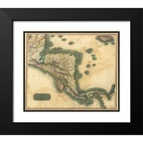 Spanish Central America Black Modern Wood Framed Art Print with Double Matting by Vintage Maps
