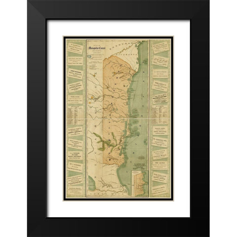 Mosquito Coast of Nicaragua Black Modern Wood Framed Art Print with Double Matting by Vintage Maps