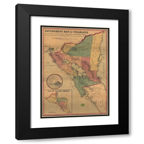 Nicaragua Black Modern Wood Framed Art Print with Double Matting by Vintage Maps