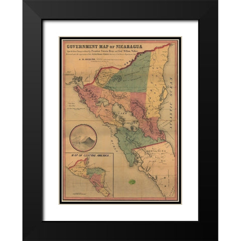 Nicaragua Black Modern Wood Framed Art Print with Double Matting by Vintage Maps