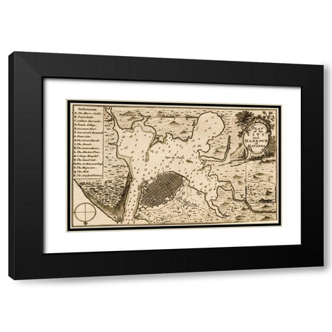 Havana Cuba City Plan 1701 Black Modern Wood Framed Art Print with Double Matting by Vintage Maps
