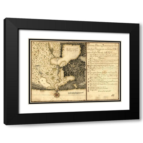 Plan of Guantanamo Bay Cuba 1751 Black Modern Wood Framed Art Print with Double Matting by Vintage Maps