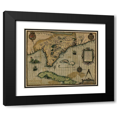 Cuba 1588 Black Modern Wood Framed Art Print with Double Matting by Vintage Maps