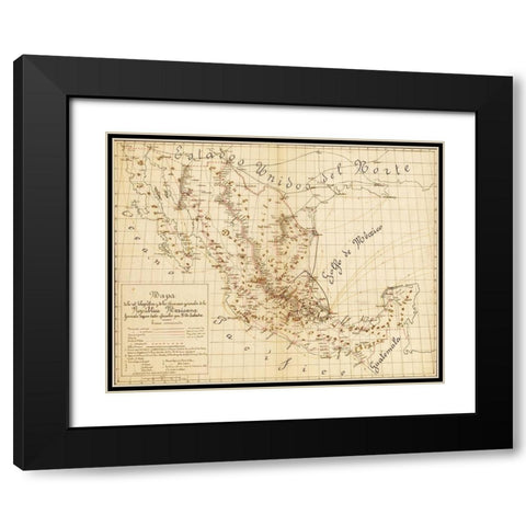 Telegraph and Communications Systems mexico 1884 Black Modern Wood Framed Art Print with Double Matting by Vintage Maps