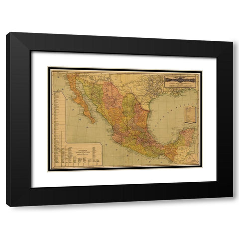 Mexico Black Modern Wood Framed Art Print with Double Matting by Vintage Maps