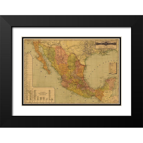 Mexico Black Modern Wood Framed Art Print with Double Matting by Vintage Maps