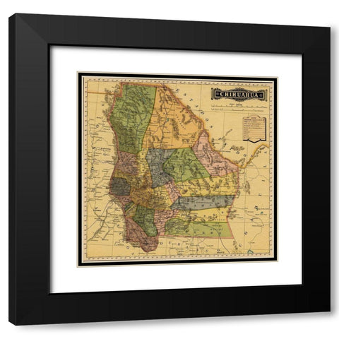 Chihuahua Mexico 1884 Black Modern Wood Framed Art Print with Double Matting by Vintage Maps