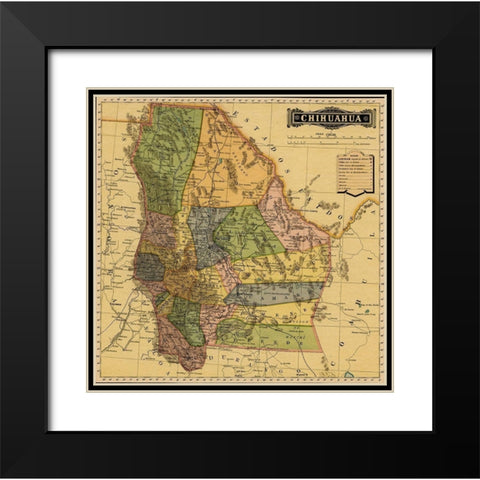Chihuahua Mexico 1884 Black Modern Wood Framed Art Print with Double Matting by Vintage Maps