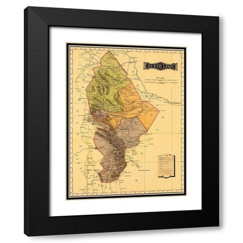 Nuevo Leon 1844 Black Modern Wood Framed Art Print with Double Matting by Vintage Maps