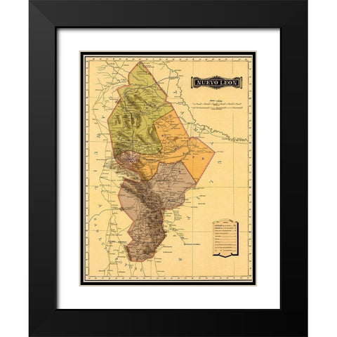 Nuevo Leon 1844 Black Modern Wood Framed Art Print with Double Matting by Vintage Maps