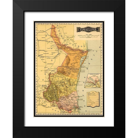 Tamaulipas 1844 Black Modern Wood Framed Art Print with Double Matting by Vintage Maps