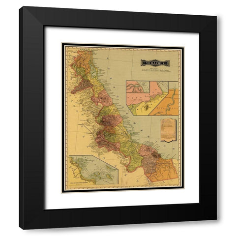 Vera Cruz 1844 Black Modern Wood Framed Art Print with Double Matting by Vintage Maps