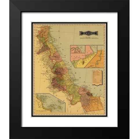 Vera Cruz 1844 Black Modern Wood Framed Art Print with Double Matting by Vintage Maps