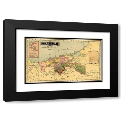 Tabasco 1844 Black Modern Wood Framed Art Print with Double Matting by Vintage Maps