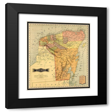 Yucatan 1844 Black Modern Wood Framed Art Print with Double Matting by Vintage Maps