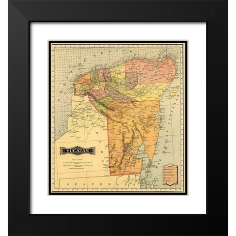 Yucatan 1844 Black Modern Wood Framed Art Print with Double Matting by Vintage Maps