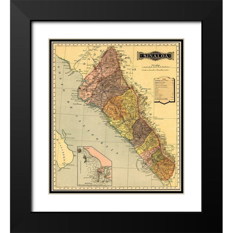 Sinaloa 1844 Black Modern Wood Framed Art Print with Double Matting by Vintage Maps
