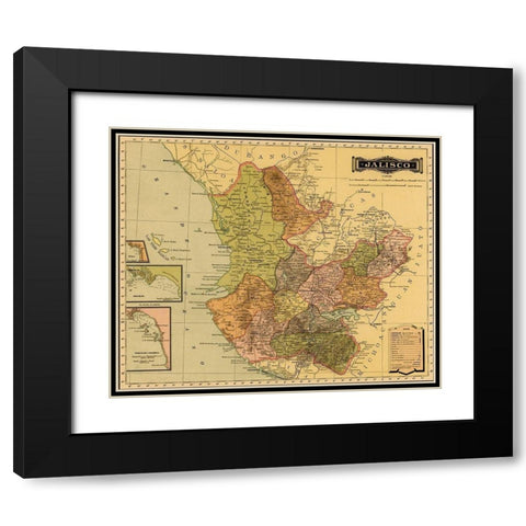 Jalisco 1844 Black Modern Wood Framed Art Print with Double Matting by Vintage Maps