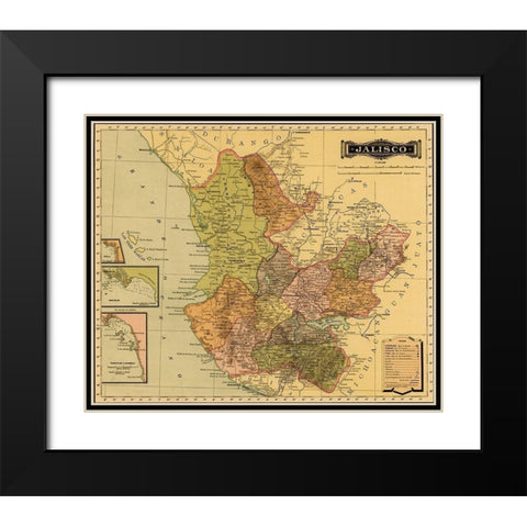 Jalisco 1844 Black Modern Wood Framed Art Print with Double Matting by Vintage Maps