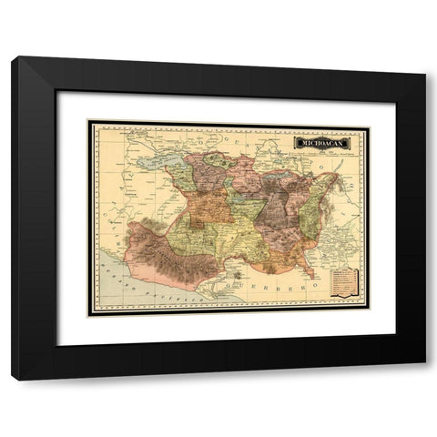 Michoacan 1844 Black Modern Wood Framed Art Print with Double Matting by Vintage Maps