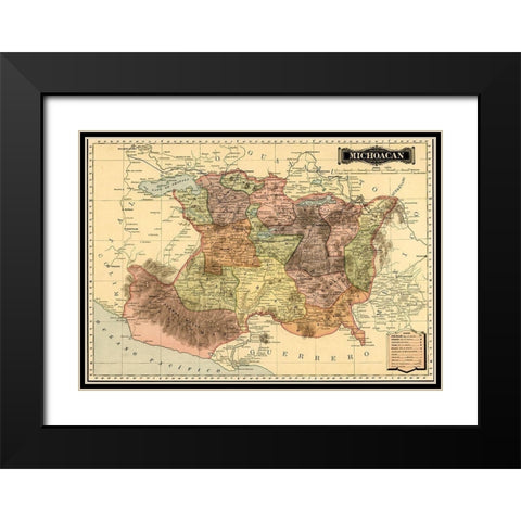 Michoacan 1844 Black Modern Wood Framed Art Print with Double Matting by Vintage Maps