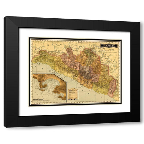 Guerrero 1844 Black Modern Wood Framed Art Print with Double Matting by Vintage Maps