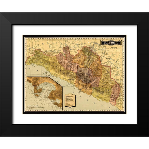 Guerrero 1844 Black Modern Wood Framed Art Print with Double Matting by Vintage Maps