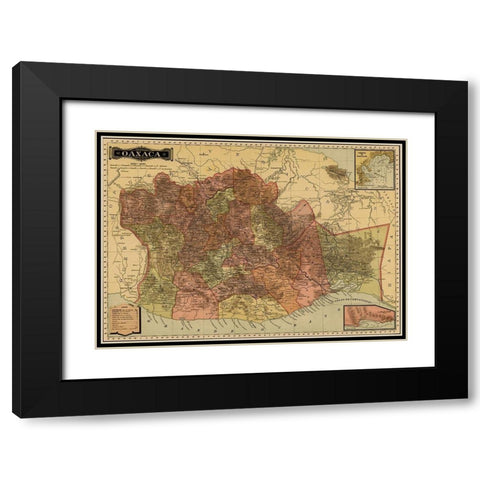 Oaxaca 1844 Black Modern Wood Framed Art Print with Double Matting by Vintage Maps