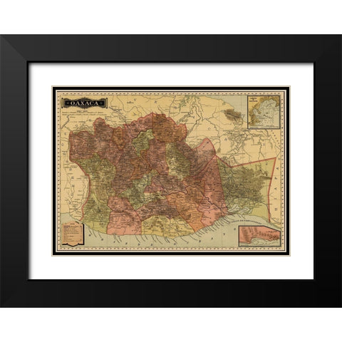 Oaxaca 1844 Black Modern Wood Framed Art Print with Double Matting by Vintage Maps