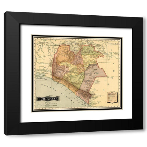 Chipas 1844 Black Modern Wood Framed Art Print with Double Matting by Vintage Maps