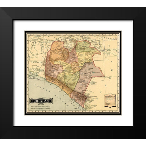 Chipas 1844 Black Modern Wood Framed Art Print with Double Matting by Vintage Maps