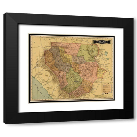 Durango 1844 Black Modern Wood Framed Art Print with Double Matting by Vintage Maps